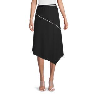 DKNY Black & White Piping ​Asymmetrical Midi Skirt Elastic Waist SZ L [A15]